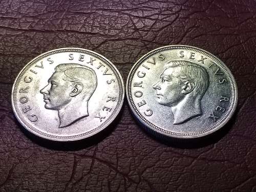 2 x 1949 SA UNION SILVER 5 SHILLINGS - [Bid per coin to take both]