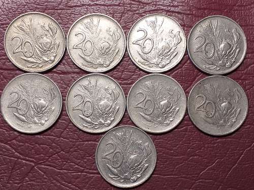9 x RSA NICKEL 20 CENTS - [Bid per coin to take all.]