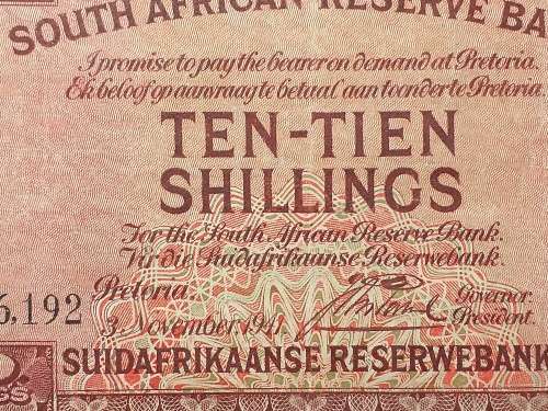 1941 SA RESERVE BANK TEN SHILLINGS NOTE - J. POSTMUS