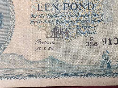 1959 SA RESERVE BANK ONE POUND NOTE - M.H. DE KOCK