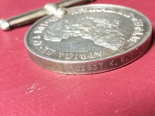 WW2 Africa Service SILVER Medal Without Ribbon - [102837 K.B. CHATER] - [33 gram]