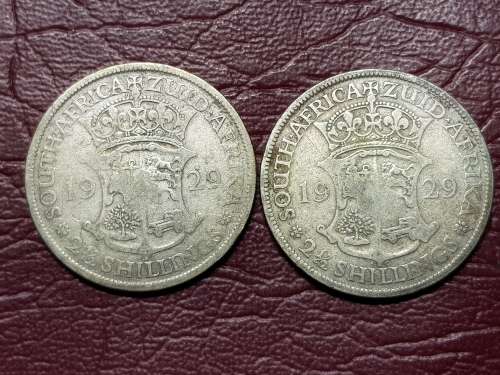 2 x 1929 SA UNION SILVER 2.5 SHILLINGS - [Bid per coin to take all.]
