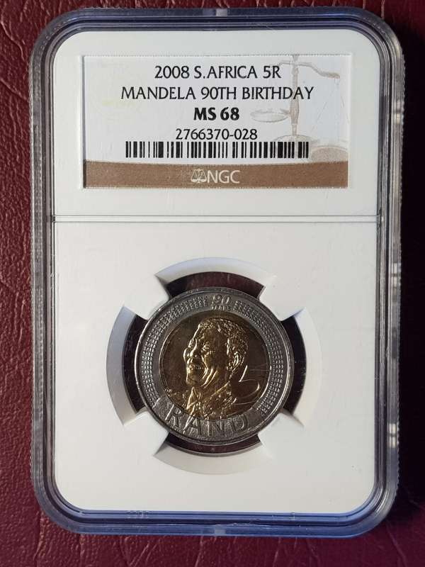 MS 68 NGC GRADED 2008 RSA R5 - MANDELA 90th BIRTHDAY