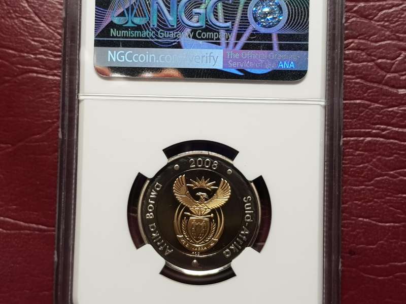 PF 68 ULTRA CAMEO NGC GRADED RSA 2008 R5 MIRRORED - MANDELA 90th BIRTHDAY