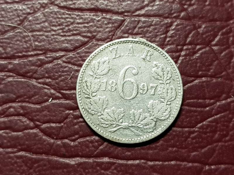 1897 ZAR STERLING SILVER 6 PENCE - EX MOUNTED