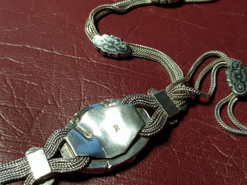 LOVELY GENUINE SOLID STERLING SILVER VINTAGE NECKLACE TO PUT IN YOUR OWN GEMSTONE - [43 g]