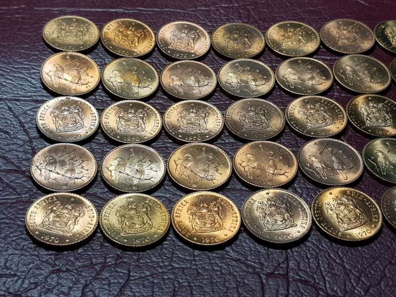 A LOT OF 50 x 1970 RSA BRONZE ½ Cents - BRILLIANT MINT STATE - [Bid per coin to take all all.]