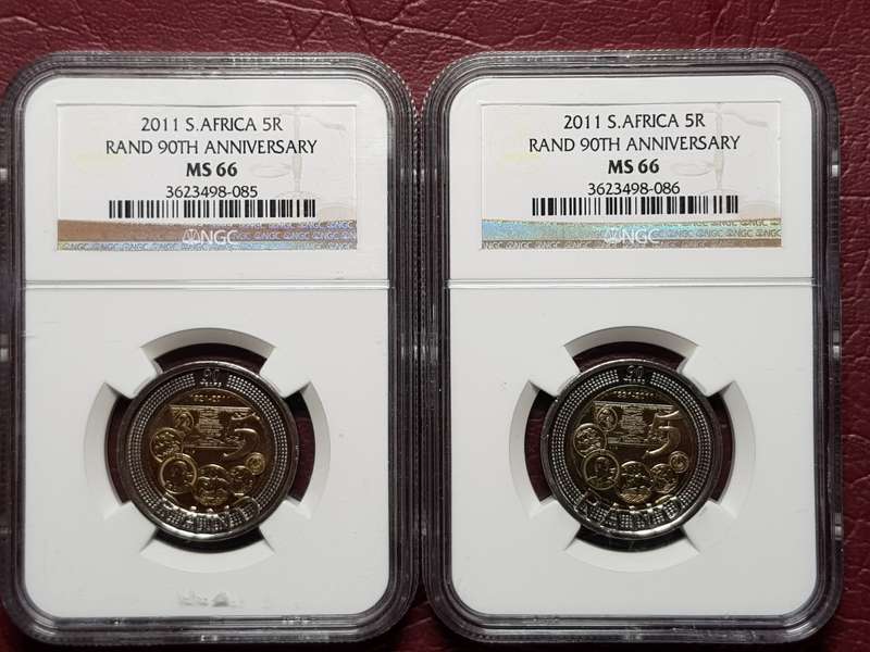 2 x 2011 RSA R5 90th ANNIVERSARY - NGC GRADED MS 66 - [Bid per coin to take all.]