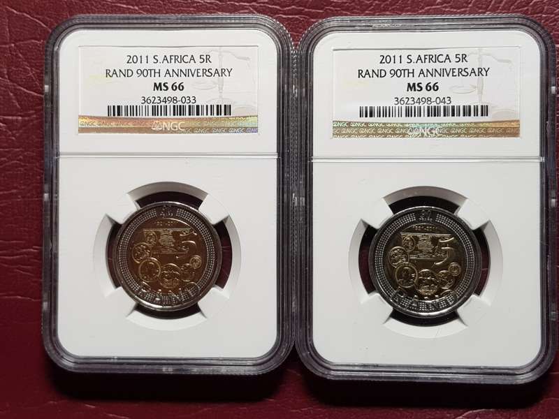 2 x 2011 RSA R5 90th ANNIVERSARY - NGC GRADED MS 66 - [Bid per coin to take both.]