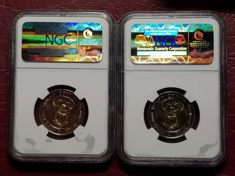 2 x 2011 RSA R5 90th ANNIVERSARY - NGC GRADED MS 66 - [Bid per coin to take both.]