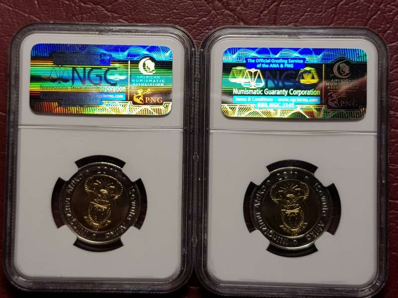 2 x 2011 RSA R5 90th ANNIVERSARY - NGC GRADED MS 66 - [Bid per coin to take both.]
