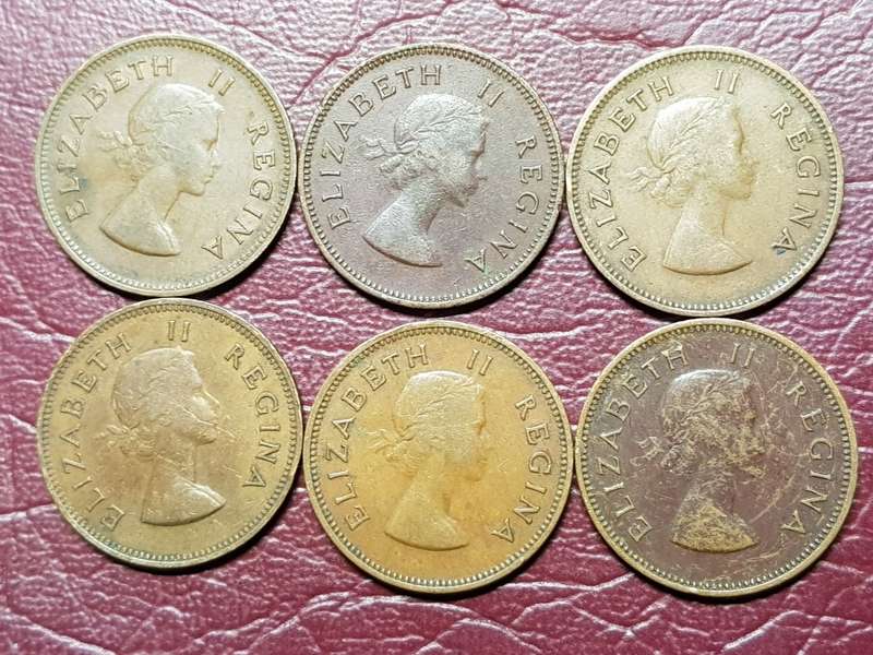 A LOT OF 6 x 1955 SA UNION HALF PENNIES - [Bid per coin to take all.]