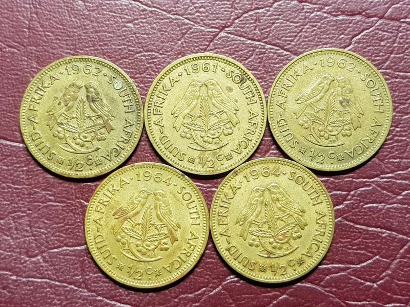 A LOT OF 5 RSA COPPER HALF CENTS - [Bid per coin to take all.]