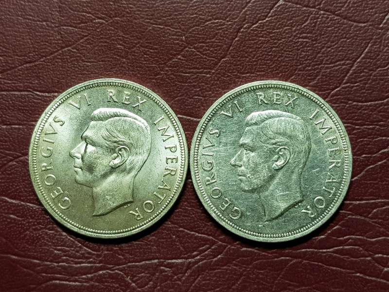 2 x 1947 SA Union Silver 5 Shillings - [Bid per coin to take both]