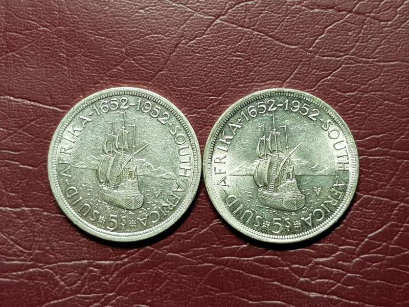 2 x 1952 SA Union Silver 5 Shillings - [Bid per coin to take both}