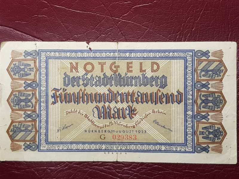 1923 City of Nuremberg Germany 500 000 Mark