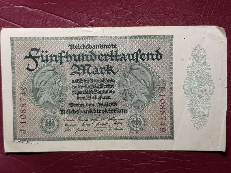 1923 Germany 500 000 Mark Reichsbanknote