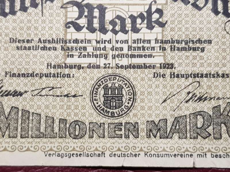 1923 Federal State of Hamburg (German Notgeld)  50 Million Mark, Replacement Star Note