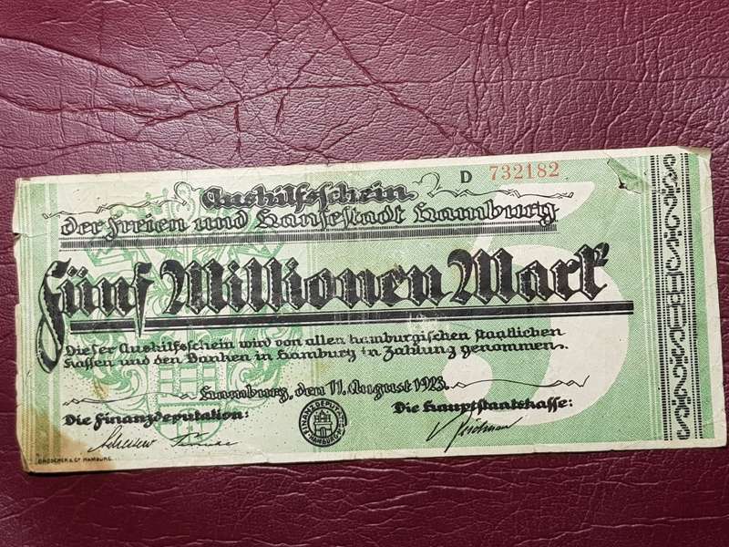 1923 Federal State of Hamburg (German Notgeld) 5 000 000 Mark