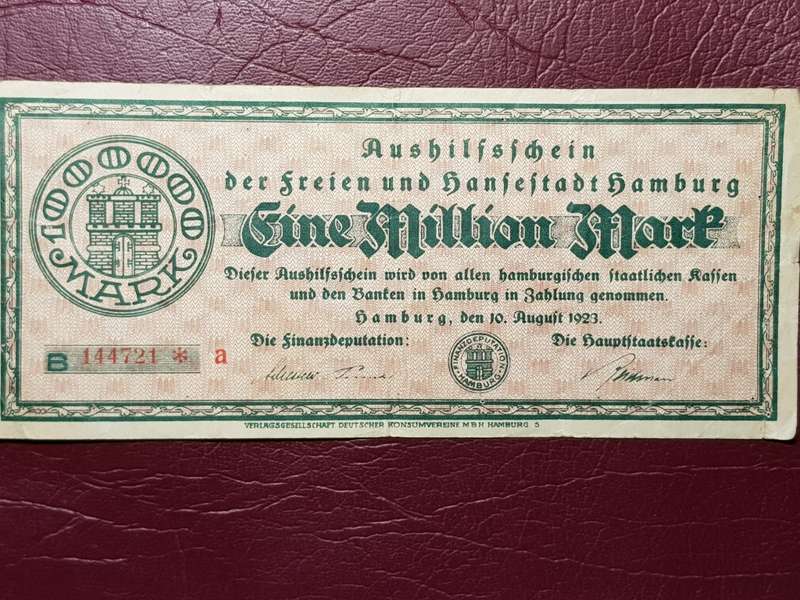 1923 Federal State of Hamburg (German Notgeld) 1 000 000 Mark