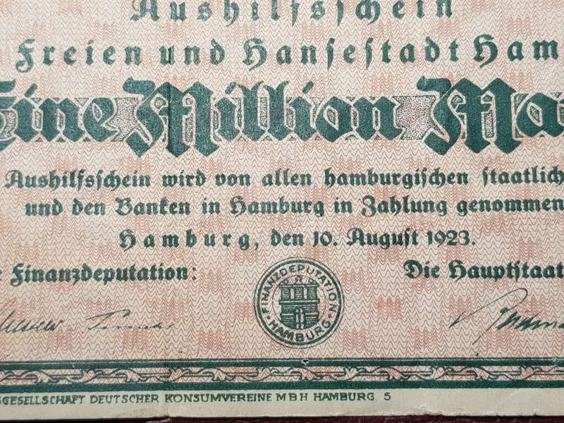 1923 Federal State of Hamburg (German Notgeld) 1 000 000 Mark