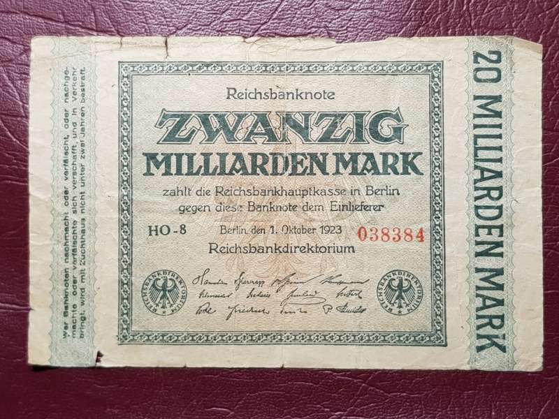 1923 Germany 20 000 000 000 Mark Reichsbanknote