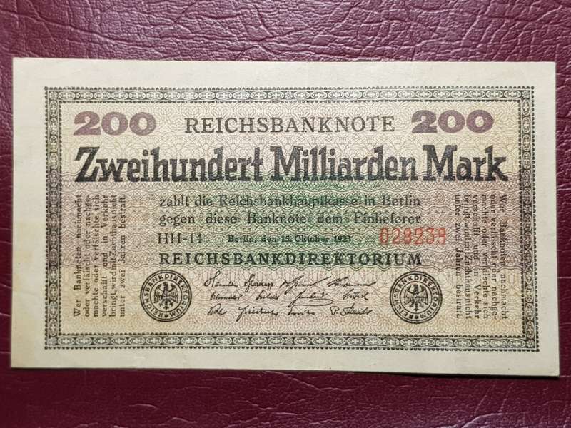 1923 Germany 200 000 000 000 Mark Reichsbanknote
