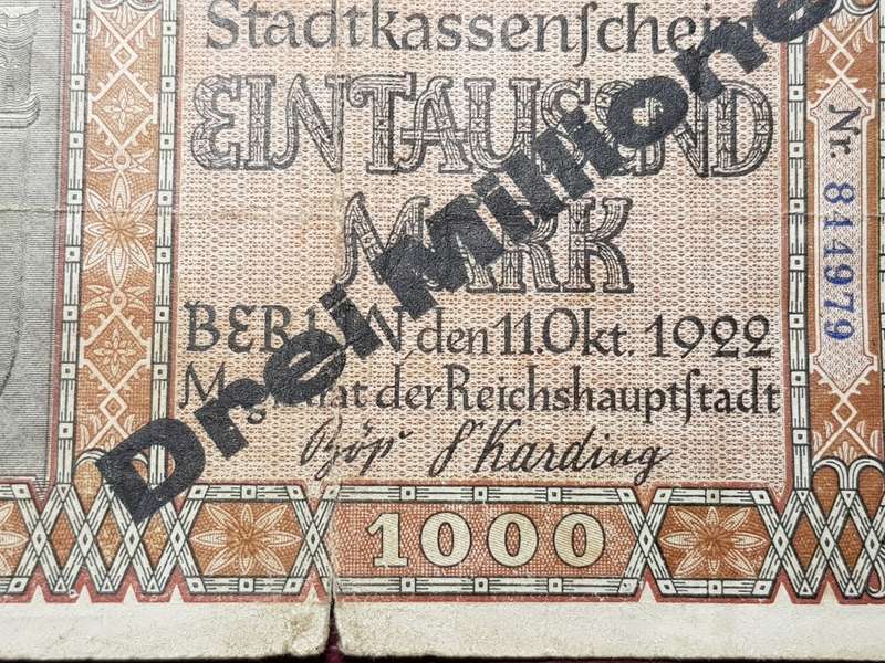 1922 Prussian Province of Berlin (German Notgeld) 3 000 000 Mark on 1 000 Mark