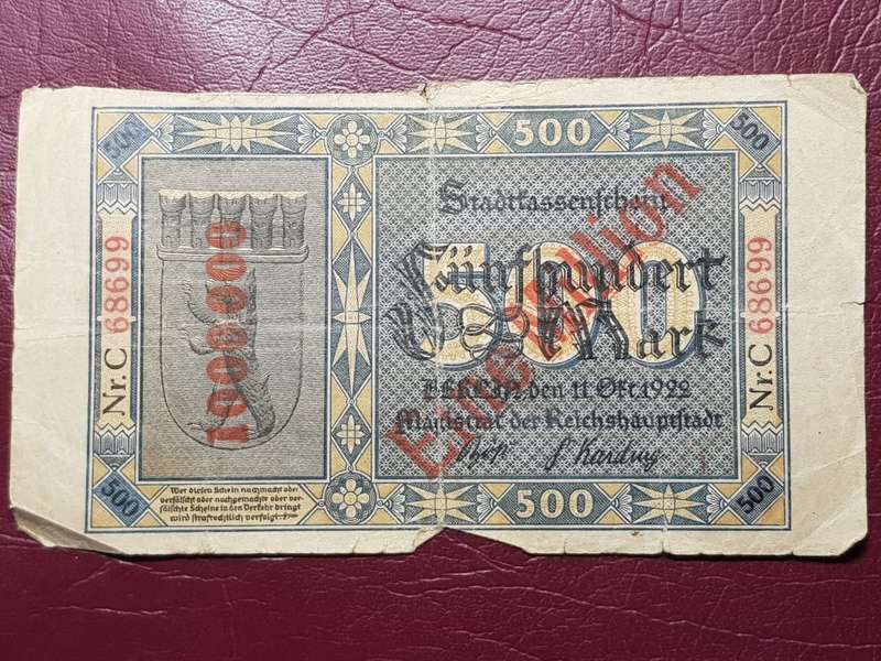 1922 Germany Berlin 500/1 MILLION Mark Overprint