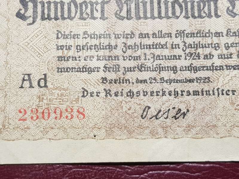 1923 Prussian Province of Berlin (German Notgeld) 100 000 000 Mark Deutsche Reichsbahn