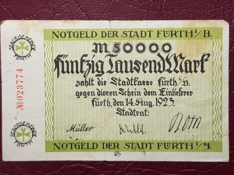 1923 City of Fürth Weimar Republic  50 000 Mark