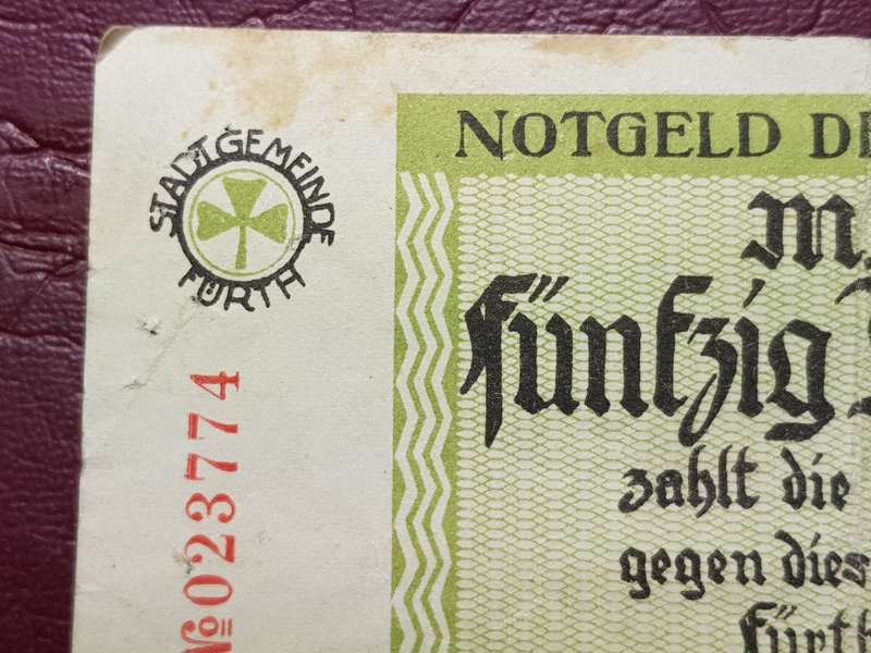 1923 City of Fürth Weimar Republic  50 000 Mark