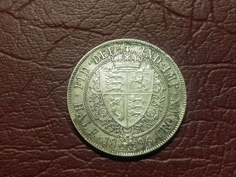 1896 BRITISH STERLING SILVER HALF CROWN