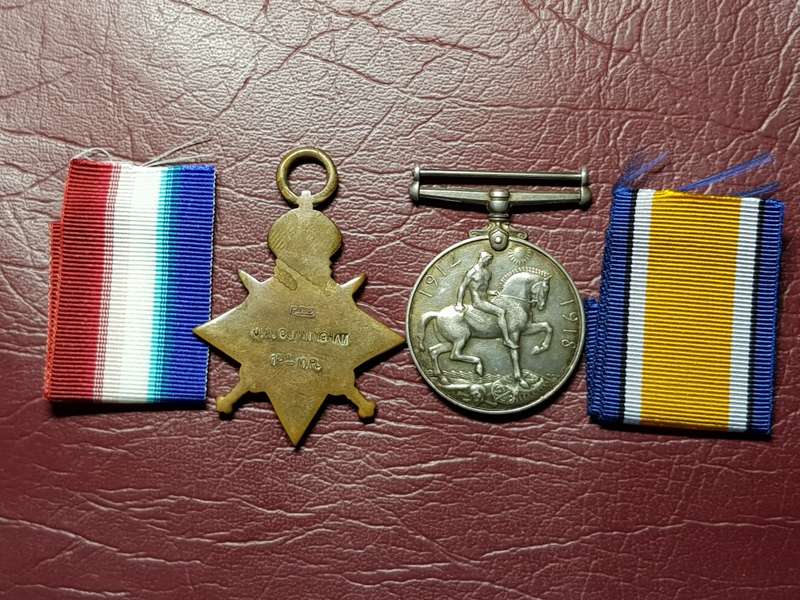 WW1 : 1914-15 Star & Sterling Silver British War Medal - J.A. Cunningham