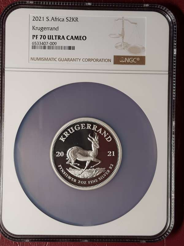 2021 Silver 2 oz Krugerrand NGC Graded in Big Slab PF 70 Ultra Cameo