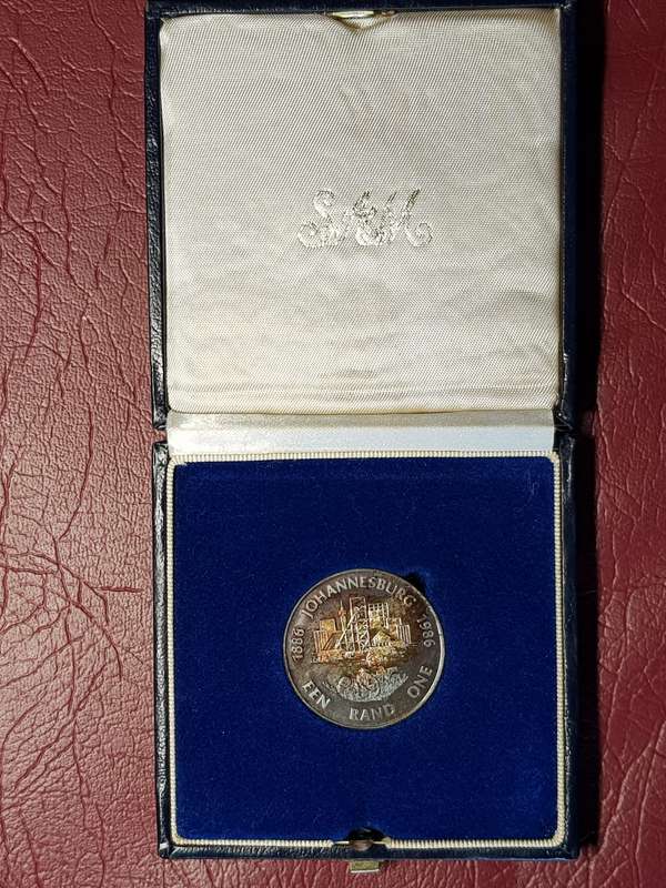 1986 RSA Proof Silver Rand Johannesburg Anniversary in SAM Box
