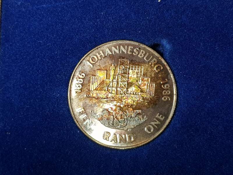 1986 RSA Proof Silver Rand Johannesburg Anniversary in SAM Box