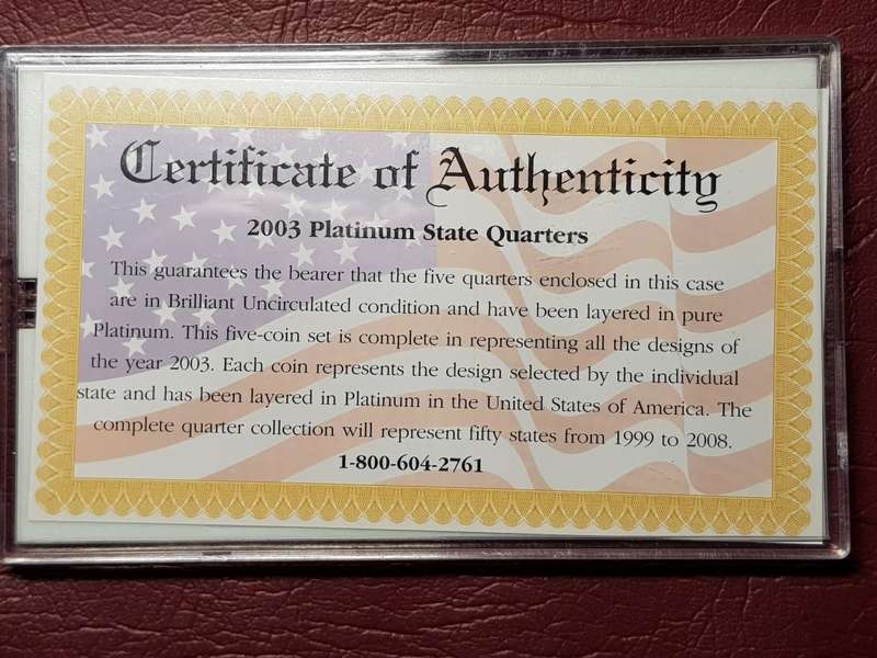 2003 Platinum Edition United State Quarter Collection - Capsuled With C.O.A