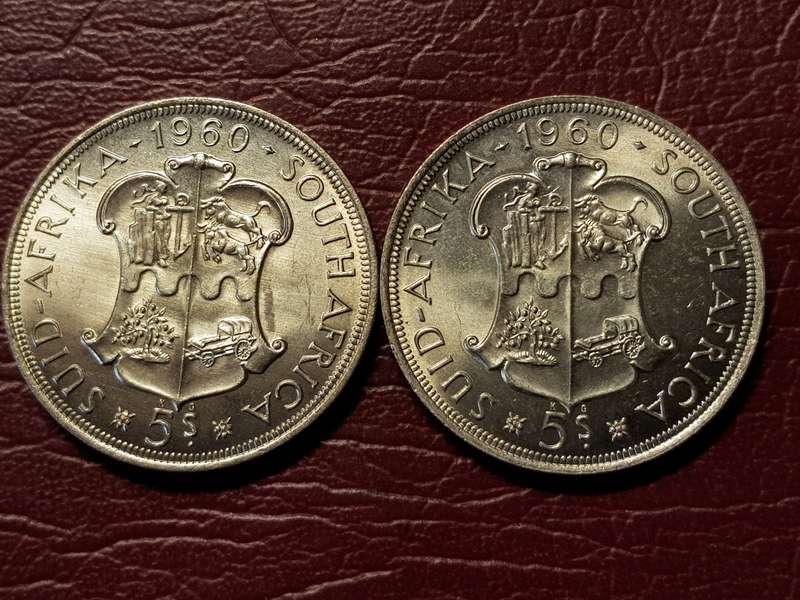 2 x 1960 SA Union Silver 5 Shillings - To My Opinion MS - [Bid per coin to take both]