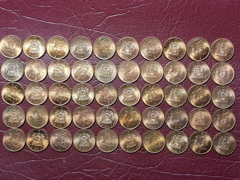 A Lot Of 50 x 1970 RSA Bronze ½ Cents - All Brilliant Mint State