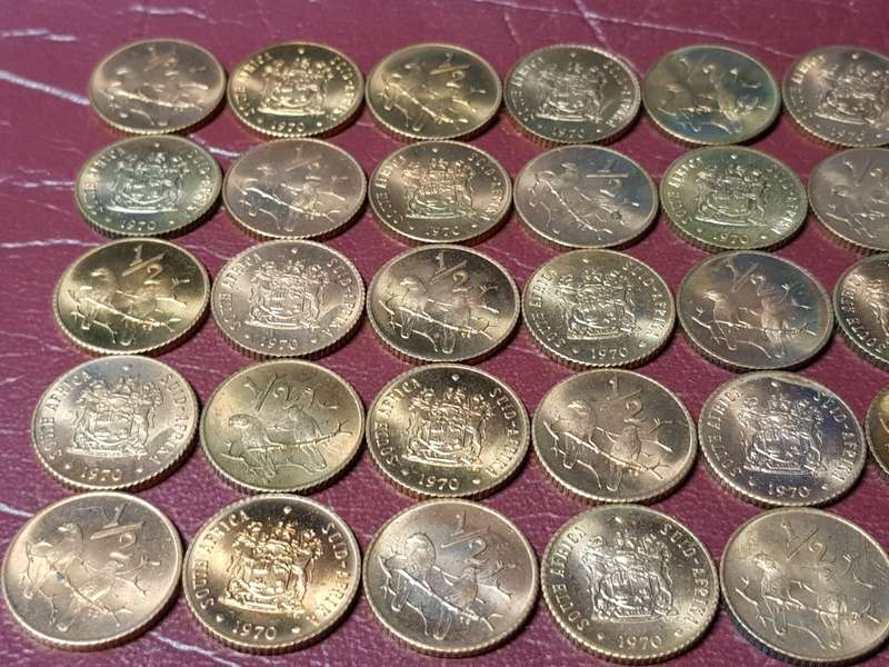 A Lot Of 50 x 1970 RSA Bronze ½ Cents - All Brilliant Mint State