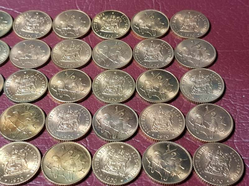 A Lot Of 50 x 1970 RSA Bronze ½ Cents - All Brilliant Mint State