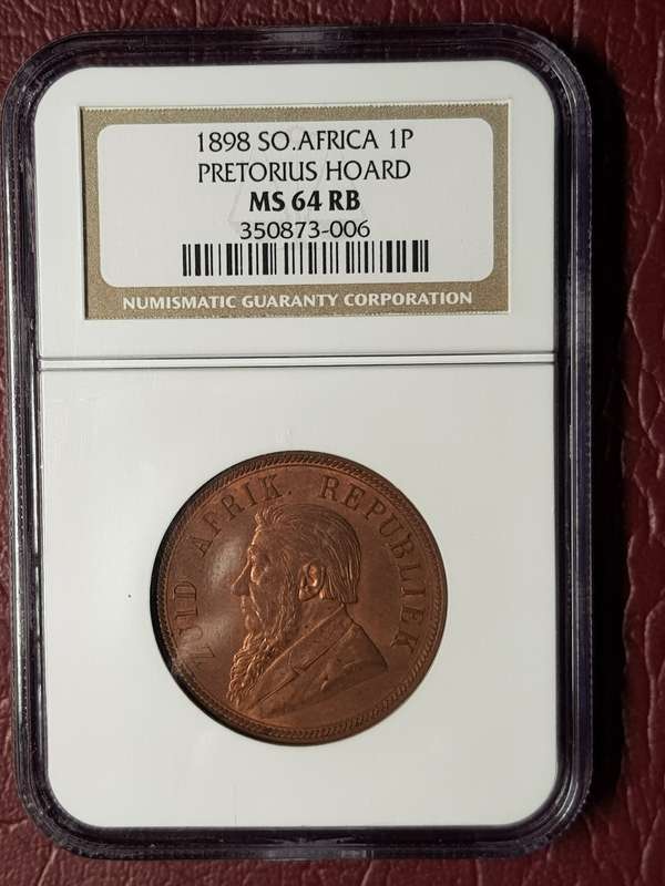 1898 ZAR Penny Pretorius Hoard - NGC Graded MS 64 RB - Regrade Candidate Old Slab