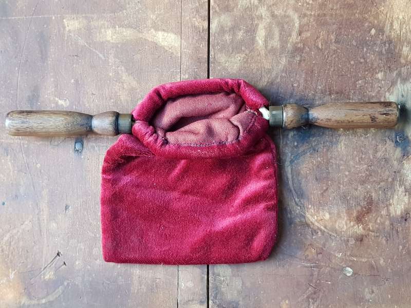 Velvet Church Tithe Offering Bag with Wooden Handles, Maroon - [20 cm x 18 cm]