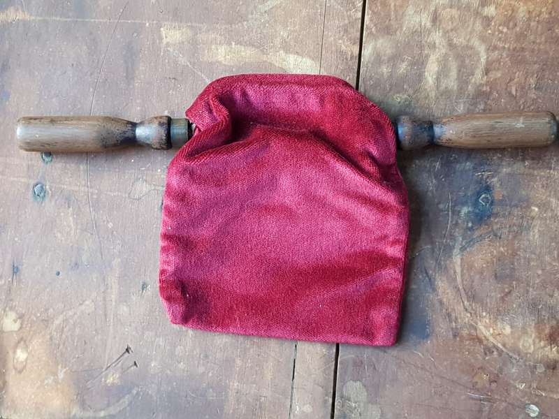 Velvet Church Tithe Offering Bag with Wooden Handles, Maroon - [20 cm x 18 cm]