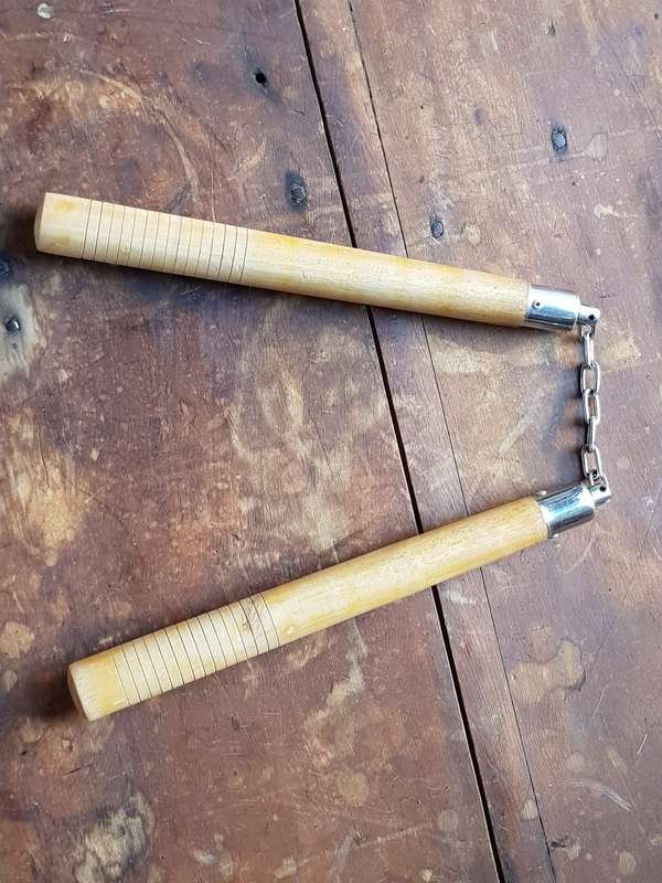 Metal Chain Wood Nunchaku Fighting Sticks As Good As New