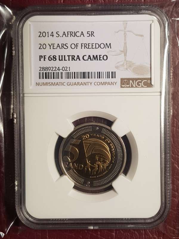 2014 RSA R5 - 20 Years Of Freedom - NGC Graded PF 68 Ultra Cameo - Low Mintage