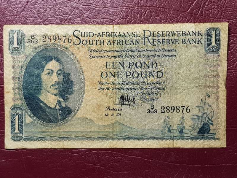 13. 3. 59 One Pound SARB Note - MH De Kock