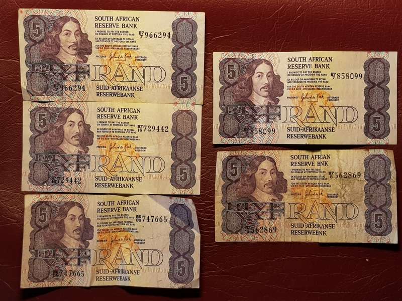 5 x SARB R5 Notes - Gerhard De Kock - [Bid per note to take all]