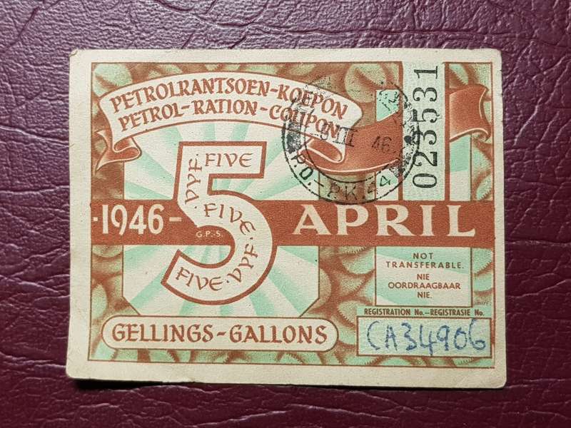 1946 Petrolrantsoen-Koepon No 023531 For CA 34906 - 5 Gallons